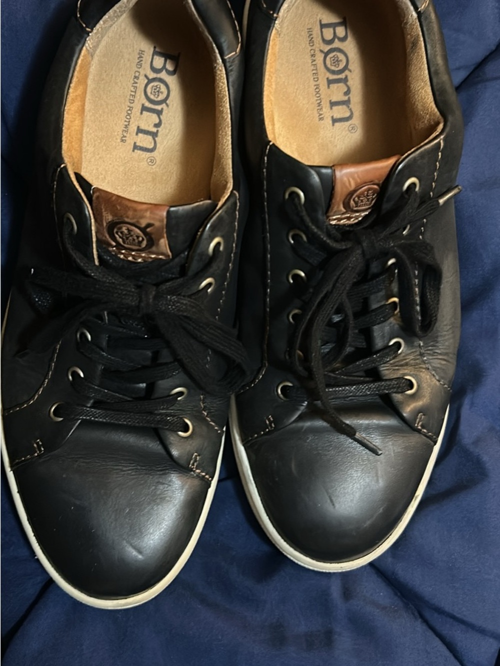 Born Men’s Black Leather Sneakers with Brown Tongue Accent